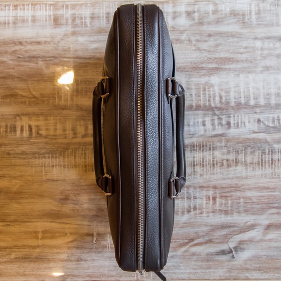 New Authentic Dunhill Boston Full-Grain Classic Brown Leather Fashion Briefcase - Picture 4 of 16